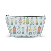 Stamped Leaves Accessory Pouch w T-bottom in Aqua